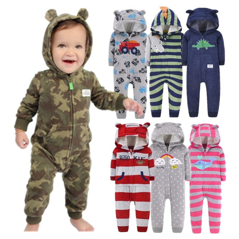 Orangemom Spring Fleece Baby Rompers Coats For Infant Clothes Hooded With Ear Lovely Camo Jumpsuits For Baby Boys Clothing Home - bertofonsi