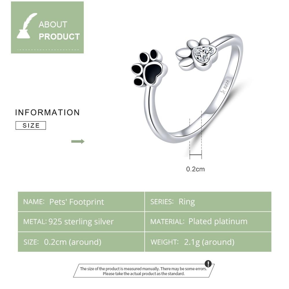 WOSTU 100% 925 Sterling Silver Paw Dog Pets' Footprint Ring For Women Wedding Engagement Adjustable Rings Fashion Jewelry CQR605 - bertofonsi