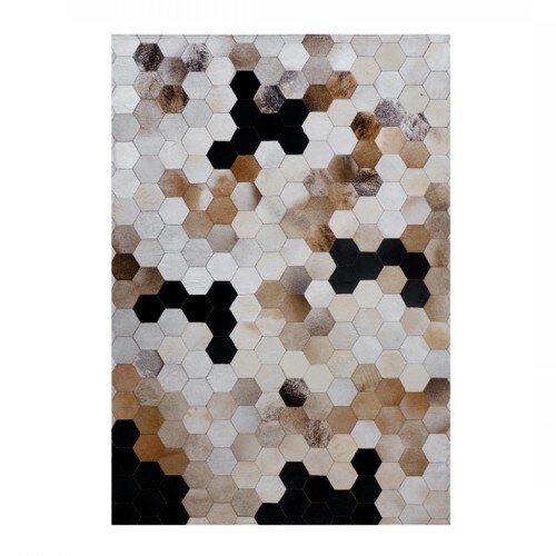 American style Round shaped diamond plaid cowhide patchwork rug ,genuine  cows skin fur  decoration floor mat - bertofonsi