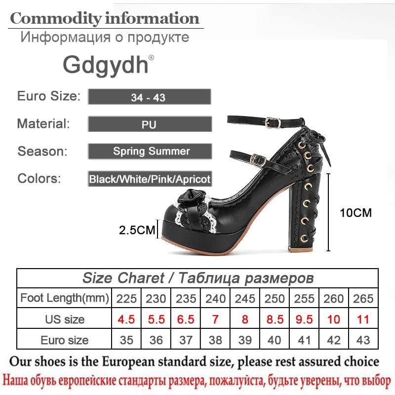 Gdgydh Hot Pink Pumps High Heels Platform Shoes For Women Lace Up Bows Black Punk Gothic Princess Shoes Autumn Large Size 43 - bertofonsi