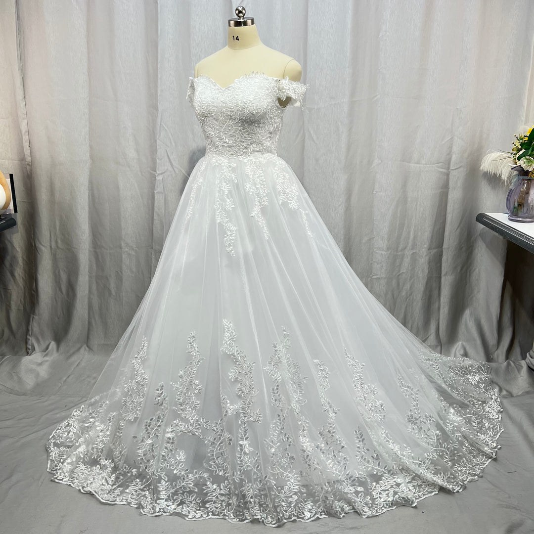 2022 MYYBLE Real Photo Off the Shoulder Bridal Gown Vestido De Noiva Luxury Lace Applique Sweetheart Plus Size Wedding Dress - bertofonsi