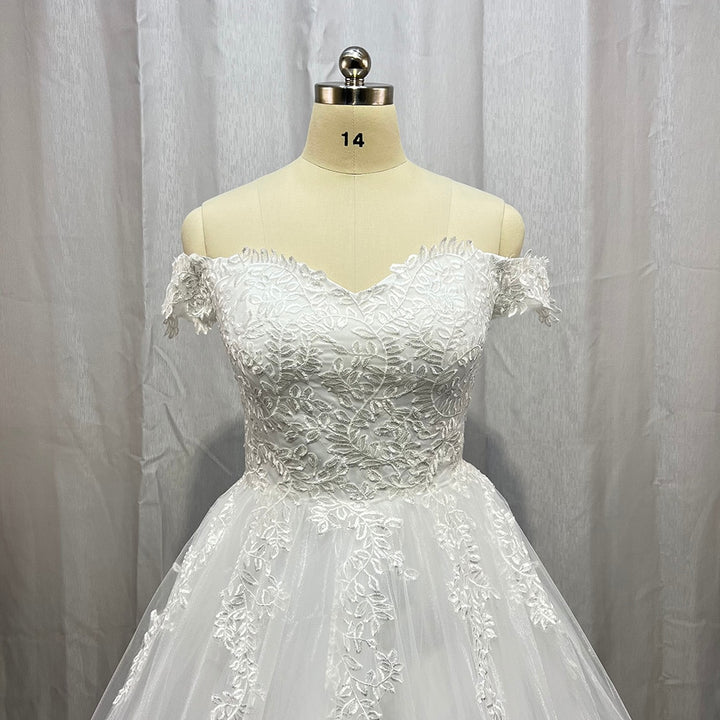 2022 MYYBLE Real Photo Off the Shoulder Bridal Gown Vestido De Noiva Luxury Lace Applique Sweetheart Plus Size Wedding Dress - bertofonsi