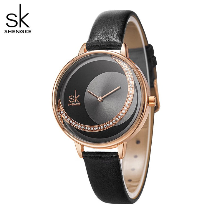Shengke Creative Watch For Women Black Leather Dress Women&#39;s Watch Original Brand Quartz Wrist Watches Creative Reloj Mujer - bertofonsi