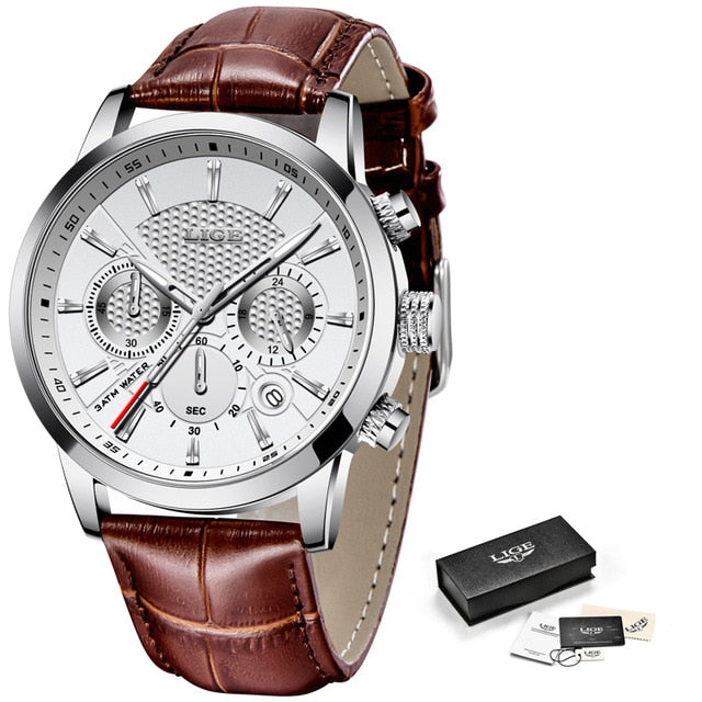 2022 LIGE Men Watches Brand Luxury Man Fashion Watch Leather Waterproof Chronograph Quartz Wristwatches Clock Relogio Masculino - bertofonsi