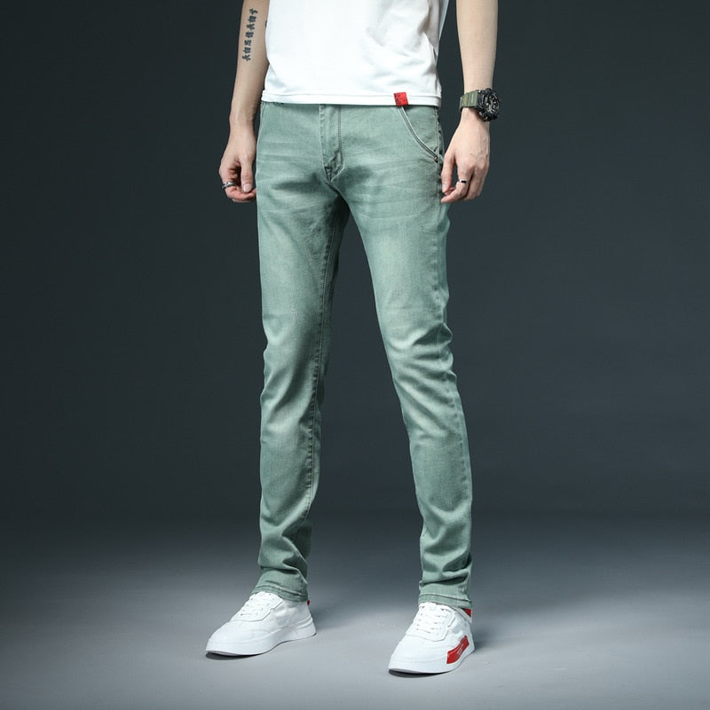 2022 New Men&#39;s Skinny White Jeans Fashion Casual Elastic Cotton Slim Denim Pants Male Brand Clothing Black Gray Khaki - bertofonsi
