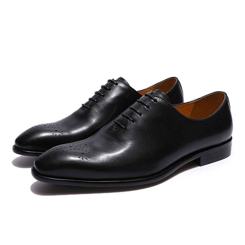 Luxury Brand Mens Oxford Shoes Genuine Leather Classic Whole Cut Lace Up Wedding Dress Brogue Business Office Shoes for Men - bertofonsi