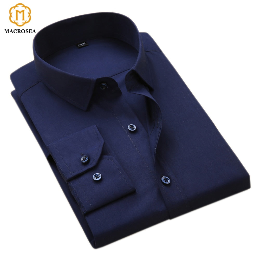 Men's Business Formal Shirts Men Work Shirts Plain Long Sleeve Solid Color Shirt No Pocket Office-wear Clothing - bertofonsi