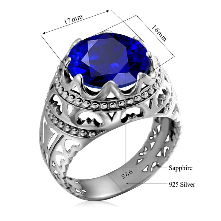 Szjinao Pure 925 Sterling Silver 13*13mm Round Big Sapphire Rings For Men Gemstone Male Punk Vintage Jewellery Dropship Supplier - bertofonsi