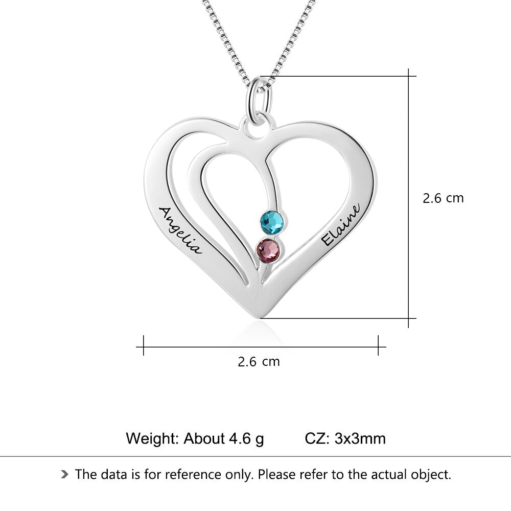 JewelOra Personalized Engraved Name Heart Necklaces &amp; Pendants for Women Custom Birthstone Silver Color Friendship Necklace - bertofonsi
