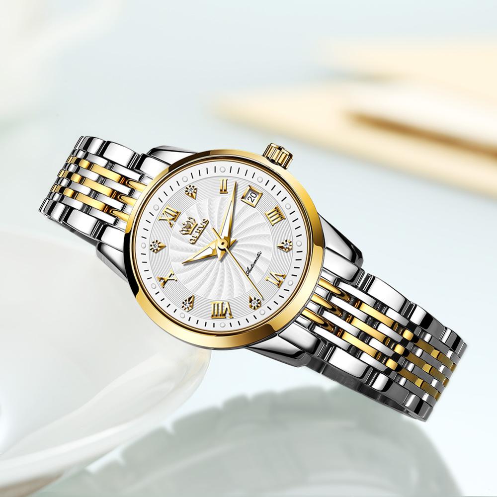 OLEVS Luxury Brand Ladides Automatic Mechanical Wristwatch Waterproof Stainless Steel Simple Watch For Women Gift for girl - bertofonsi