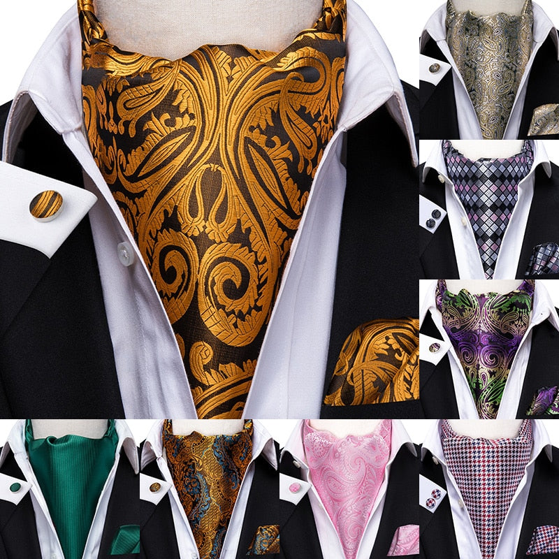 Hi-Tie Men's Vintage Paisley Wedding Formal Cravat Ascot Scrunch Self British style Gentleman Polyester Silk Casual Scarf Tie - bertofonsi