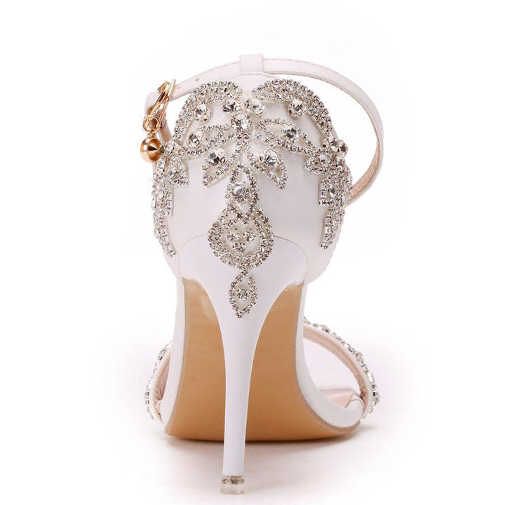 Crystal Queen Women Sandals Summer High Heels Peep Toes Buckle Strap Bridal Pumps Party Luxury Diamond Lady White Wedding Shoes - bertofonsi