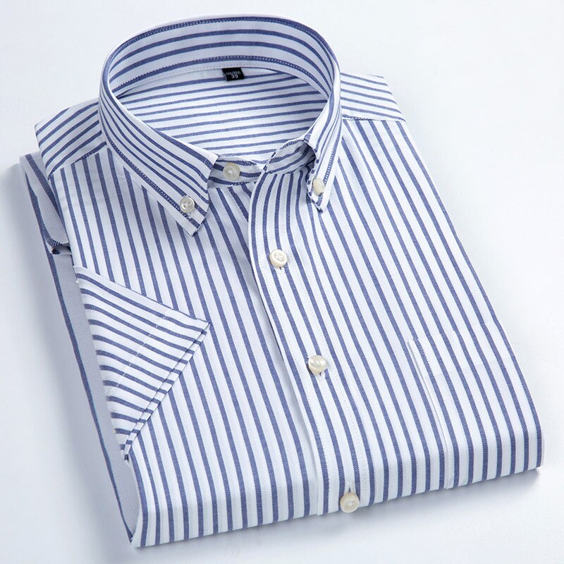 MACROSEA Men's Casual Striped Shirt Men's Summer Style Social Plaid Shirts High Quality 100% Cotton Short Sleeve Mens Shirts - bertofonsi