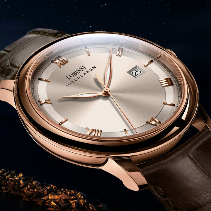 Switzerland LOBINNI Men Watches Luxury Brand Perpetual Calender Japan MIYOTA Auto Mechanical Men's Clock Sapphire Leather - bertofonsi