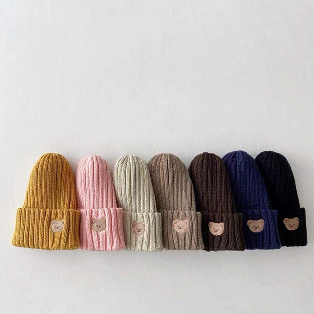 Soft Warm Baby Beanies Knitted Hats For Toddler Children Bear Embroidery Kids Boys Girls Autumn Winter Caps 11 Colors - bertofonsi