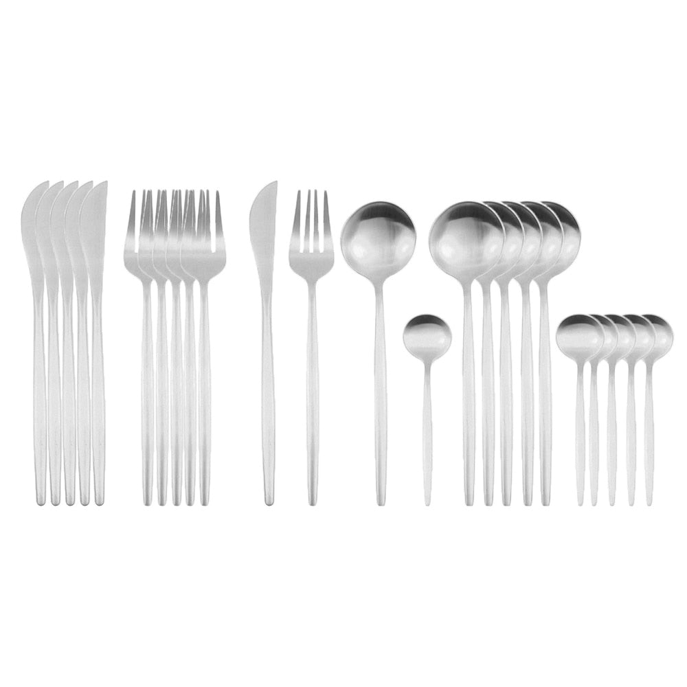 24Pcs Matte Gold Dinnerware Set 18/10 Stainless Steel Knife Fork Spoon Cutlery Set Kitchen Silverware Flatware Tableware Set - bertofonsi