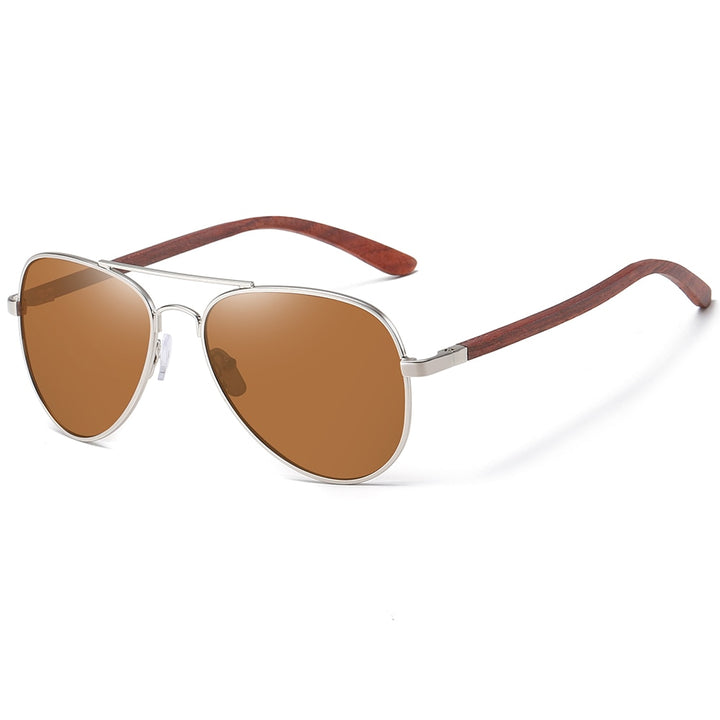 EZREAL Classic Wood Sunglasses Pilot Metal Frame Wooden Sunglasses Men Metal Driving Luxury Shades UV400 gafas de sol mujer 2801 - bertofonsi