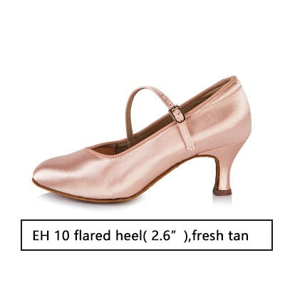BD Dance Women Standard Shoes 138 ClASSIC Fresh Tan Satin High Heel Ladies Ballroom Dance Shoes Soft Outsole Modern Dance - bertofonsi