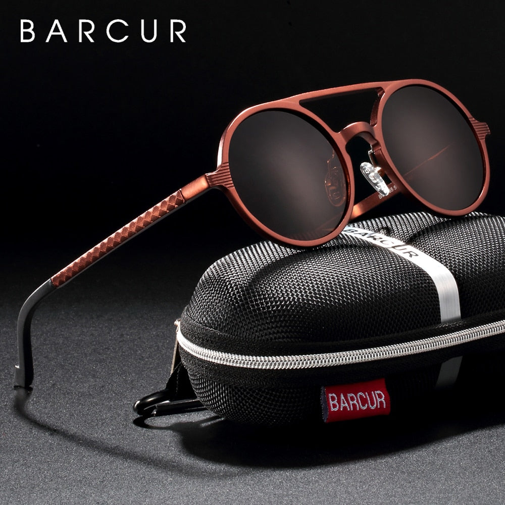 BARCUR Vintage Aluminum Magnesium Sun glass Men Polarized Sunglasses Round Steampunk Shades Brand Designer Eyewear - bertofonsi