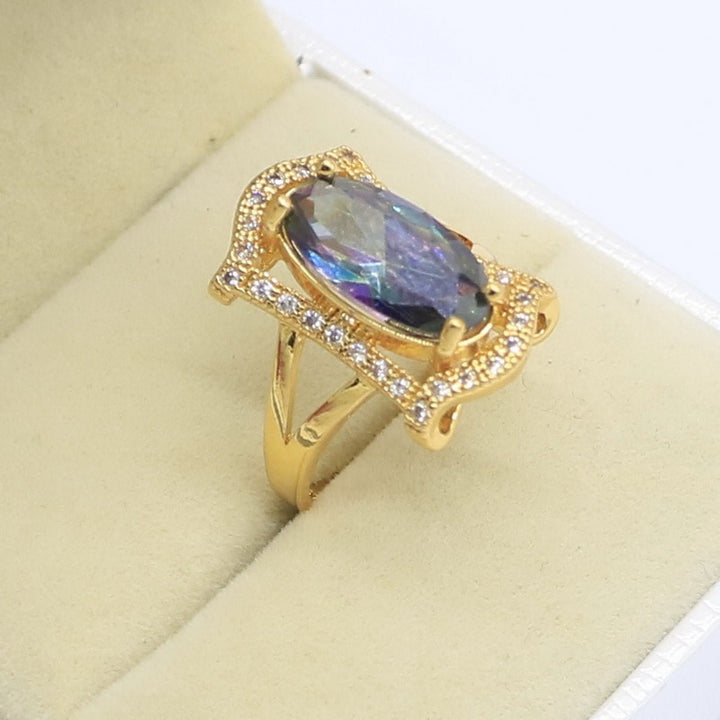 Geometric Rainbow Zircon Gold Color Jewelry Sets for Women Party Wedding Hoop Earrings Necklace Pendant Rings Free Gift Box - bertofonsi