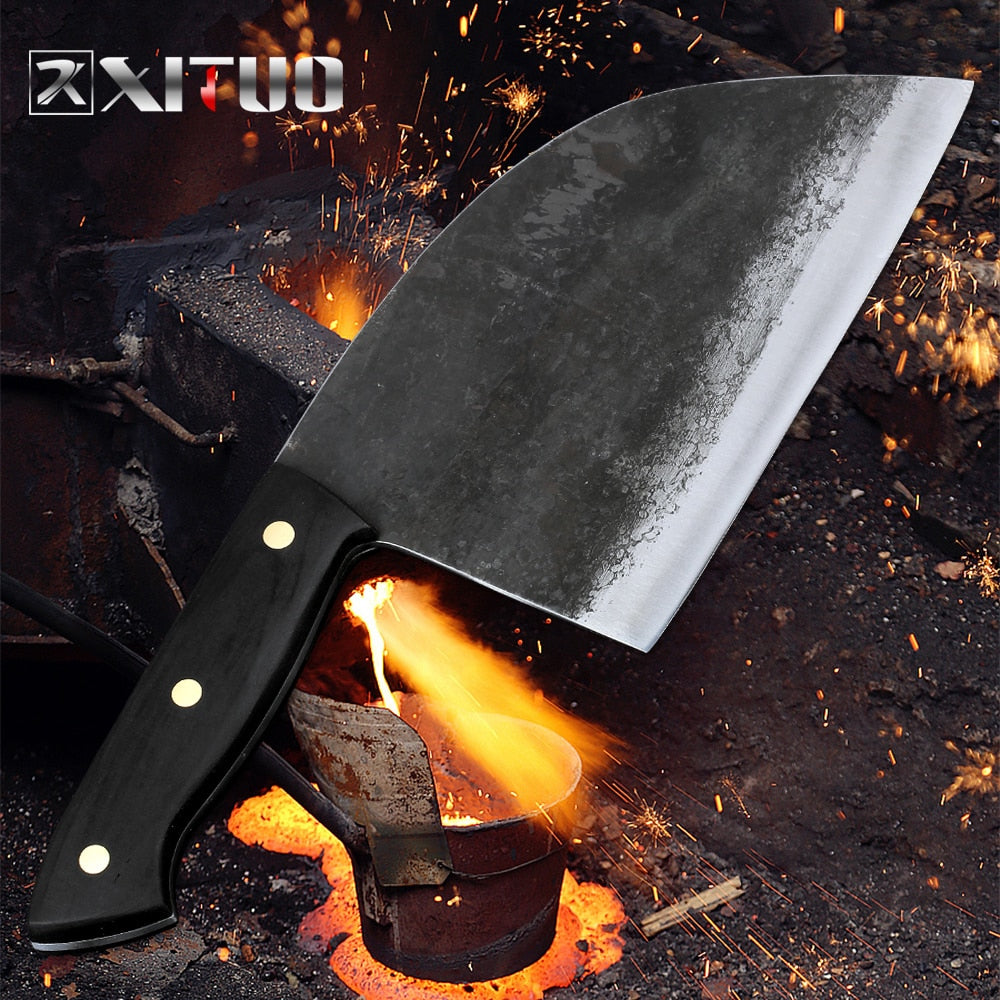 XITUO Full Tang Handmade Forged Chef Knife Hard Clad Steel Blade Butcher Slaughter Cleaver Knife Kitchen Chopping Slicing Tool - bertofonsi