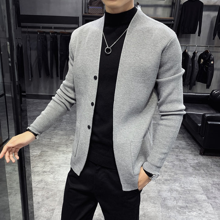 Autumn New Cardigan Men Clothing Fashion 2022 Button Decor Korean Sweater Men Front Pocket Loose Casual Mens Cardigan 3Color 3XL - bertofonsi