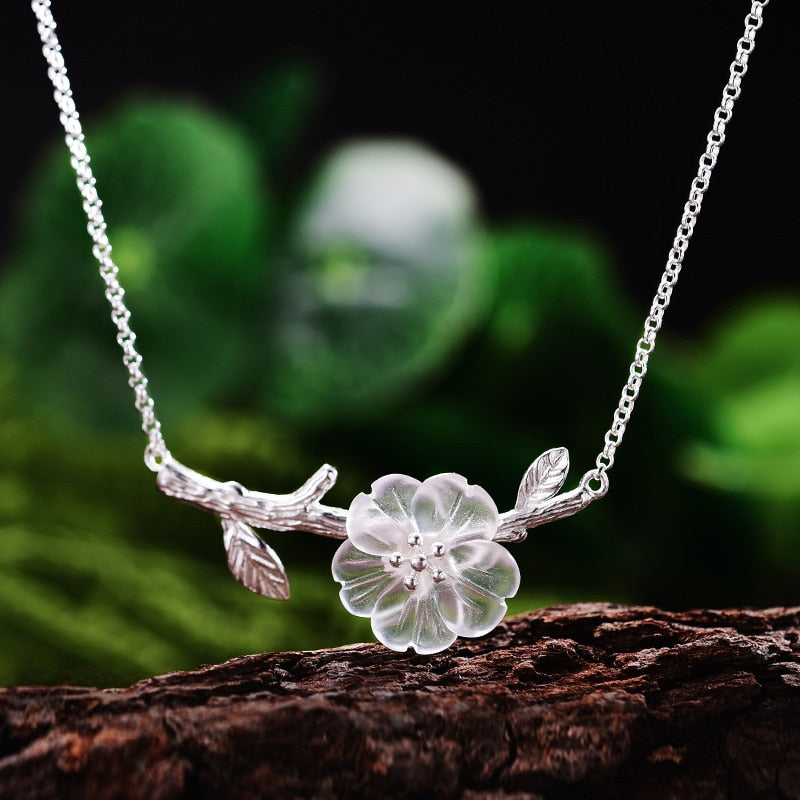 Lotus Fun Genuine 925 Sterling Silver Handmade Designer Fine Jewelry Flower in the Rain Necklace with Pendant for Women Collier - bertofonsi