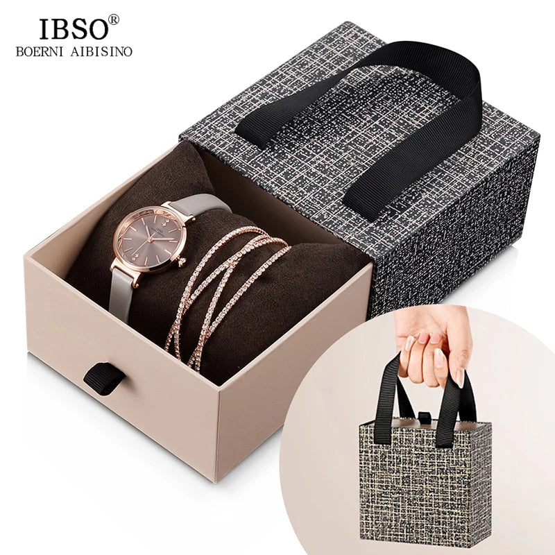 IBSO Crystal Bracelet Watches Set Female High Quality Quartz Watch Luxury Women Watch Bangle Set For Valentine&#39;s Gift - bertofonsi
