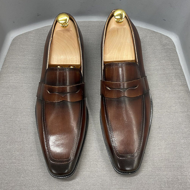 Size 6 To 13 Classic Mens Penny Loafers Genuine Cow Leather Dress Shoes Brown Handmade Slip on Italian Style Office Formal Shoes - bertofonsi