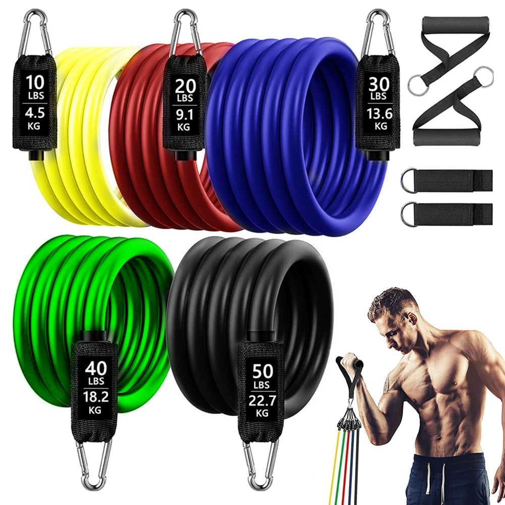 150/250lb Pull Rope Fitness Exercises Resistance Bands Set Elastic Yoga Band Indoor Body Training Gym Equipment for Home Workout - bertofonsi