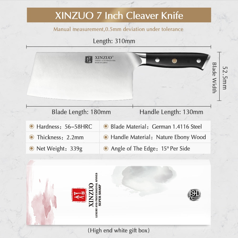 XINZUO 7&#39;&#39; Inch Cleaver Meat Knife German 1.4116 Stainless Steel with Ebony Handle Kitchen Chef Knives Brand Cooking Tools - bertofonsi