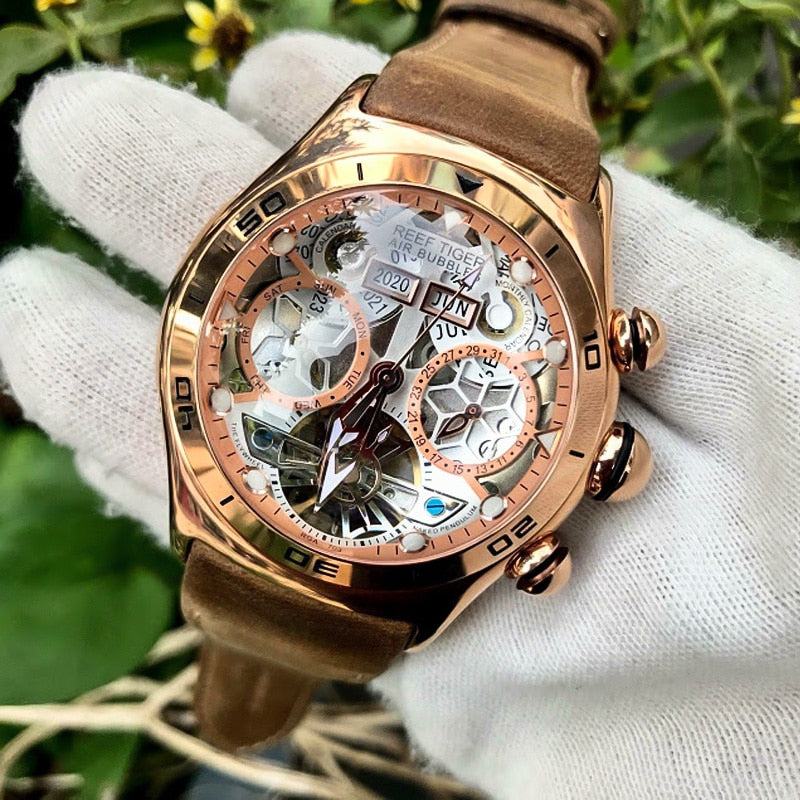 Reef Tiger/RT Mens Sport Watches Automatic Skeleton Watch Steel Waterproof Tourbillon Watch with Date Day reloj hombre RGA703 - bertofonsi