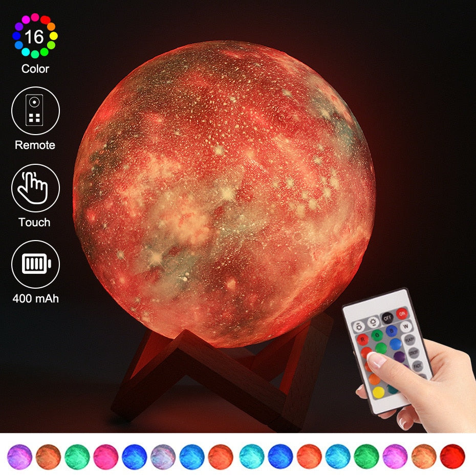 3D Printed Star Moon Lights 16 Colors Change Touch And Remote Control Galaxy Light For Gifts Built-in battery and USB Charger - bertofonsi