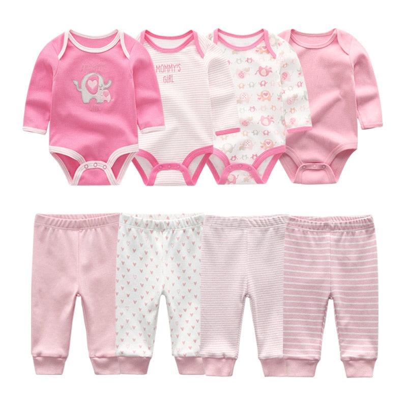2022 Cotton 6/8PCS Newborn Baby Boy Clothes 0-12M Autumn Bodysuits+Pants Boys Baby Clothing Sets Full Sleeve Baby Girl Clothes - bertofonsi