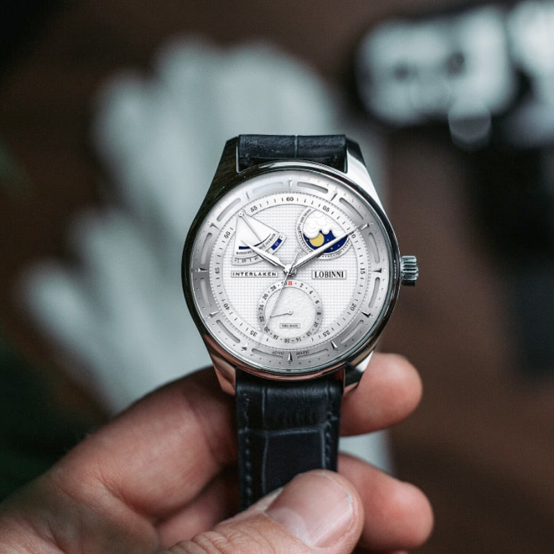 Lobinni Moon Phase Seagull Watch Mechanical Automatic Watches Mens Business Water Resistant Tianjin Movement Male Wristwatch - bertofonsi