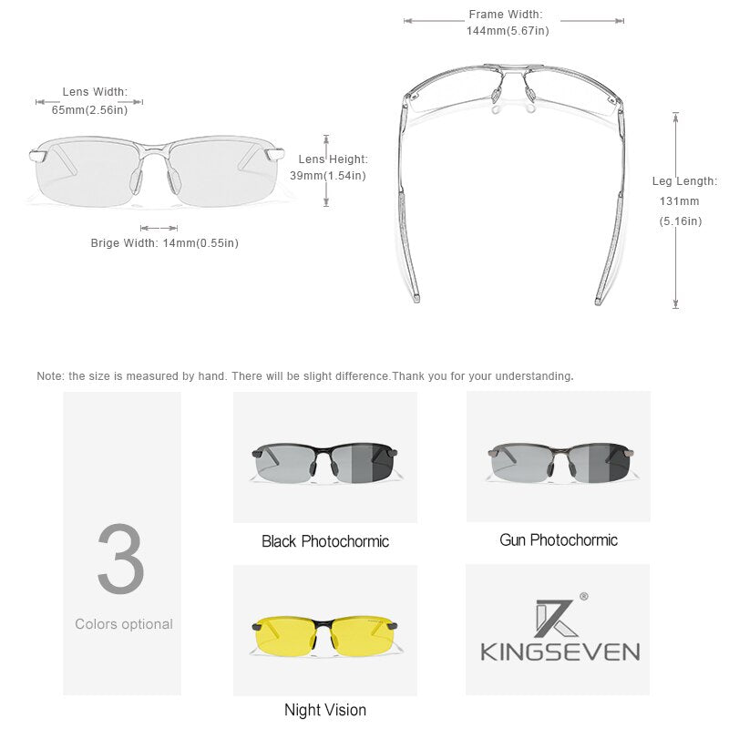 KINGSEVEN 2021 Sunglaases Men Photochromic Polarized Sunglasses Aluminum Frame UV400 Sun Glasses Male Eyewear Driving Glasses - bertofonsi