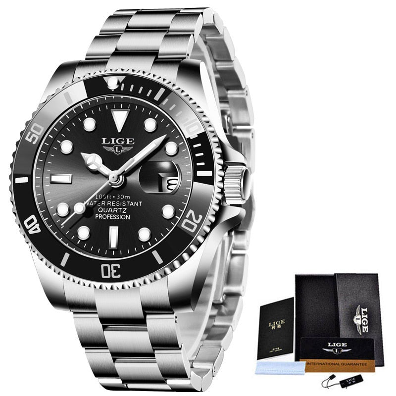 LIGE Men Watches Brand Luxury Watch Man Business Casual Wristwatch Fashion Stainless Steel Quartz Waterproof Calendar Clock Male - bertofonsi