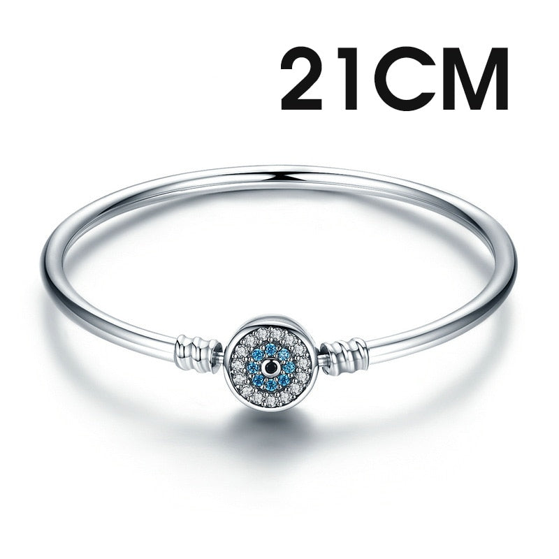 BISAER 100% 925 Sterling Silver Basic Snake Chain Zircon Bracelets Blue Demon Eye Bracelet &amp; Bangles Charm Sizes 17–21 Jewelry - bertofonsi