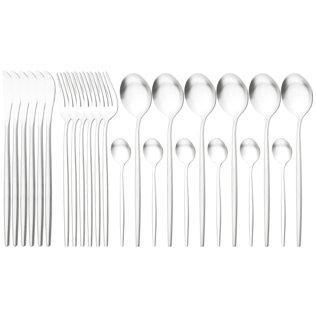 24Pcs Black Gold Dinnerware Set Stainless Steel Cutlery Set Knives Fork Spoons Dinner Set Home Kitchen Silverware Tableware Set - bertofonsi