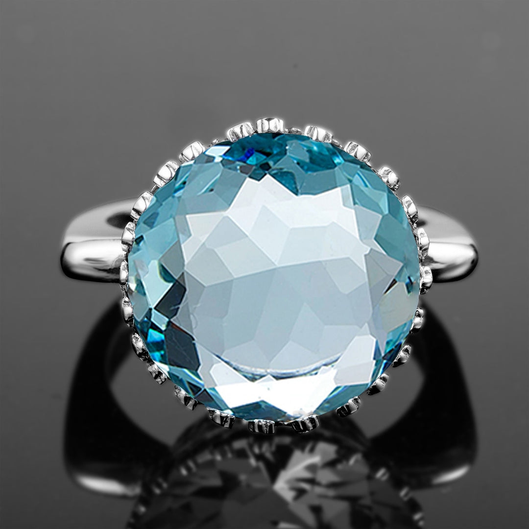 Szjinao Vintage 100% 925 Sterling Silver 15ct Round Created Aquamarine Ring For Women Famous Branded Handmade Fine Jewelery 2021 - bertofonsi