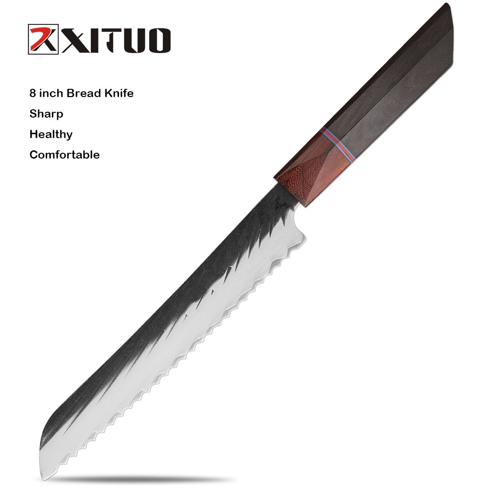 XITUO 8 Inch Bread Knife High Quality German 3-Layer Composite Steel Toast And Cake Serrated Knife Multifunctional Baking Knives - bertofonsi