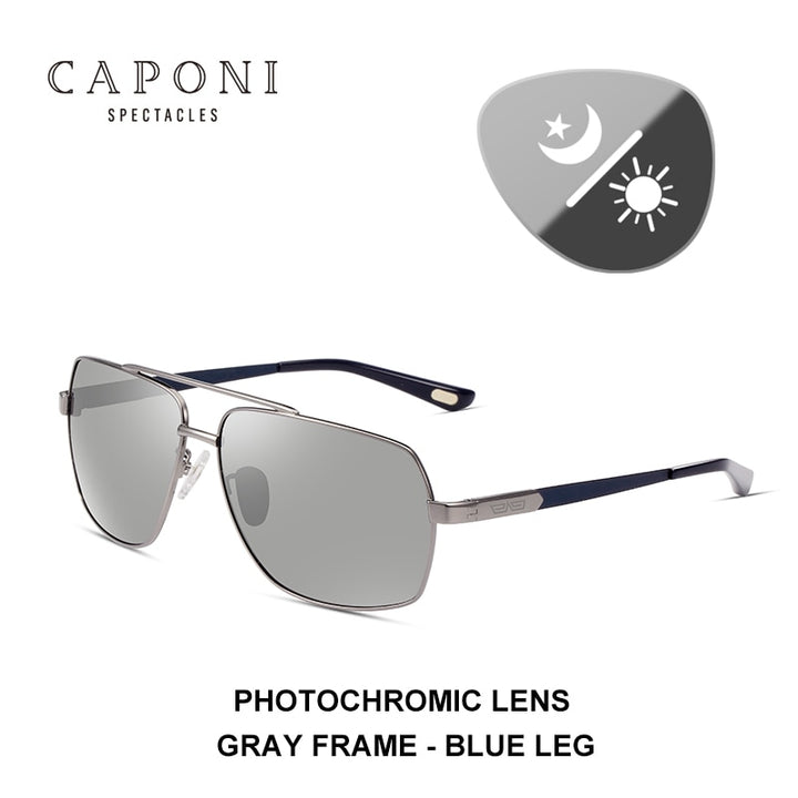CAPONI Photochromic Sun Glasses Polarized Brand Square Men's Sunglasses Classic Double Bridge Driving Sun Shade For Men BS8002 - bertofonsi