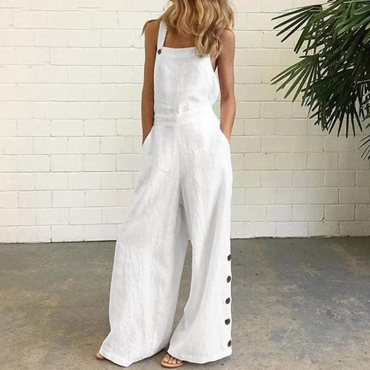 Women Jumpsuit Summer Sleeveless Solid Color Wide Leg Pockets Loose Strappy Playsuit Overall Wide Leg Pockets mono mujer verano - bertofonsi
