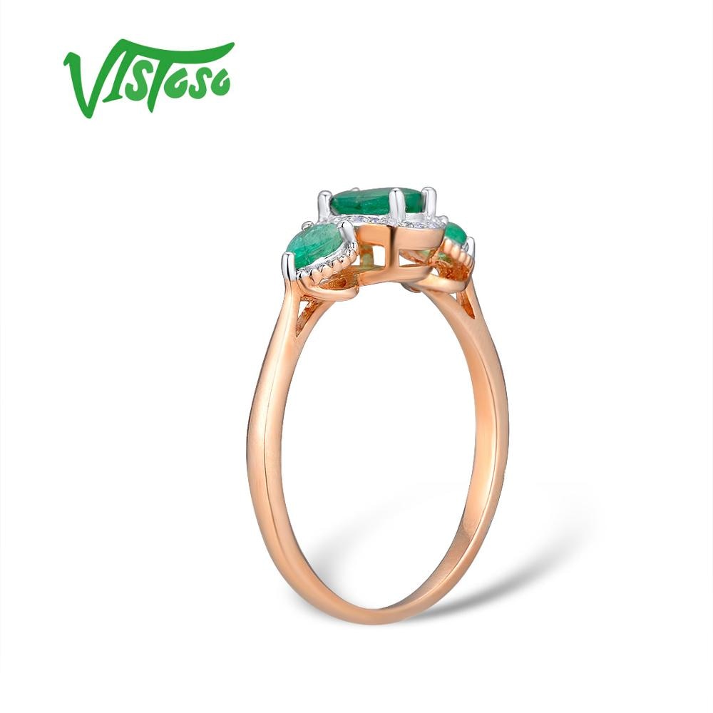 VISTOSO Gold Rings For Women Genuine 14K 585 Rose Gold Ring Magic Emerald Sparkling Diamond Engagement Anniversary Fine Jewelry - bertofonsi