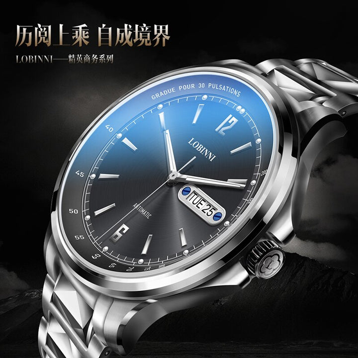New Switzerland Luxury Brand LOBINNI Seagull Automatic Mechanical Men's Watches Sapphire Waterproof Dual Calendar Clock L9012 - bertofonsi