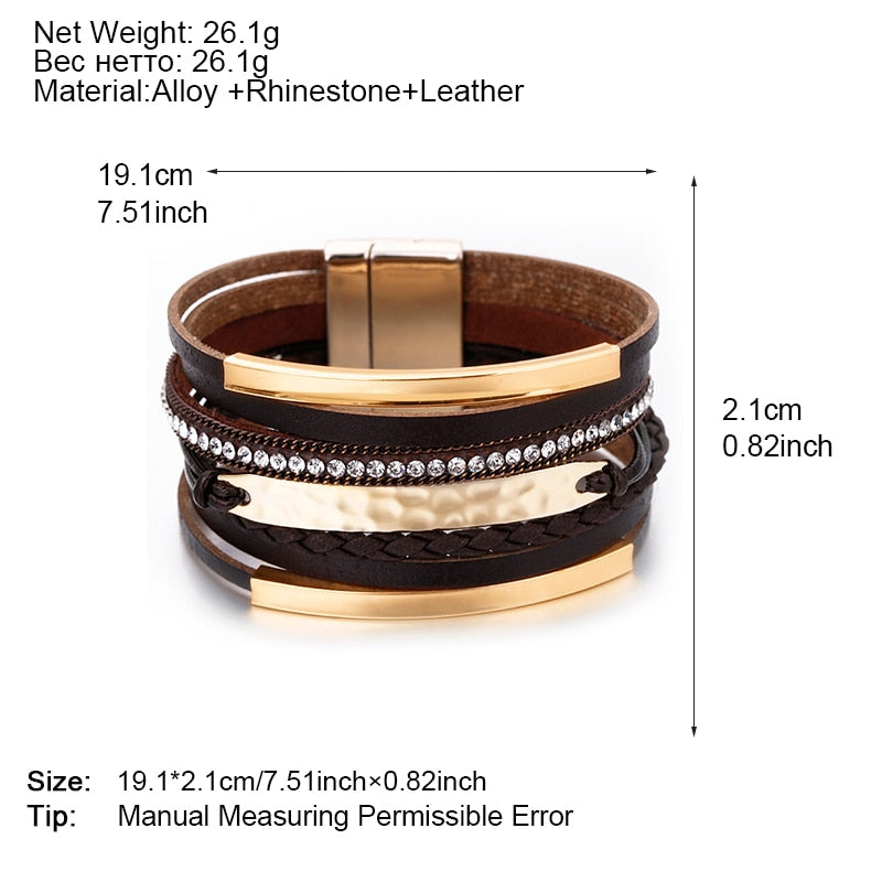 ALLYES Multilayer Leather Bracelet for Men Metal Bar Charm Black Braided Wide Wrap Man Bracelets & Bangles Boho Punk Jewelry - bertofonsi