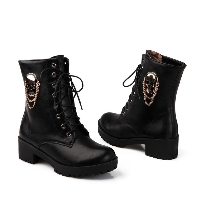 MORAZORA 2021 hot sale ankle boots for women skull street lace up platform women&#39;s boots fashion ladies autumn winter boots shoe - bertofonsi