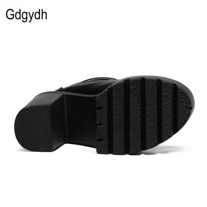 Gdgydh Spring Autumn Fashion Women Boots High Heels Platform Buckle Lace Up Leather Short Booties Black Ladies Shoes Promotion - bertofonsi