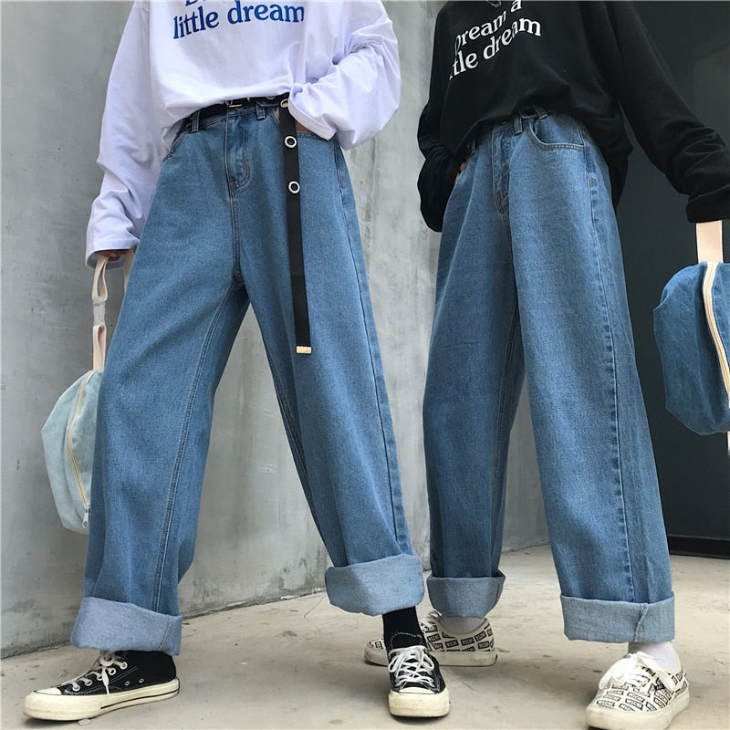LAPPSTER High Waist Jeans Pants Women 2020 Boyfriend Jeans For Women Harajuku Denim Harem Pants Ladies Wide Leg Blue Jeans Pants - bertofonsi