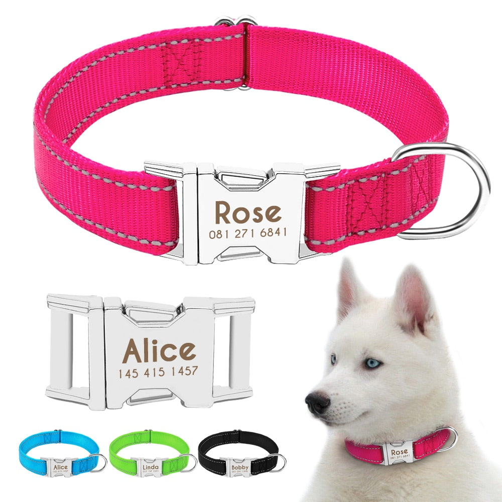 Personazlied Dog Collar Nylon Reflective Dog Pet Collars Customized Pet Collar With Anti-lost Tag For Small Medium Dogs - bertofonsi